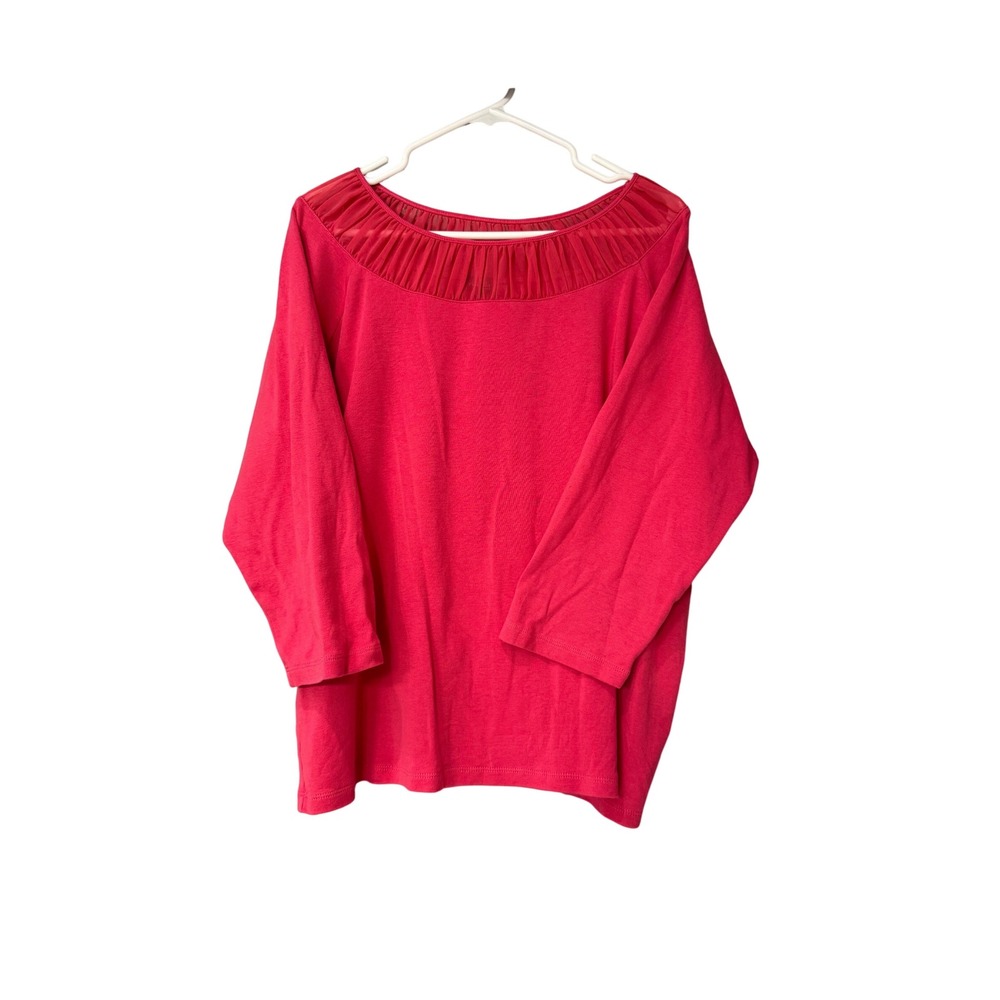 Rafaella Woman 2X‎ Pink 3/4 Sleeve Top Pleated Neckline Cotton Blouse Plus Size
